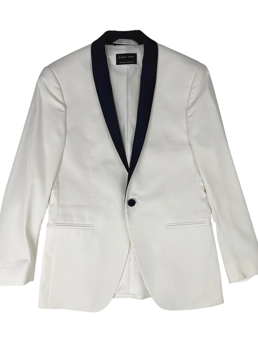 Zara Men's Blazer Tuxedo Dinner Jacket Sz 38 White Black One Button Shawl Lapel